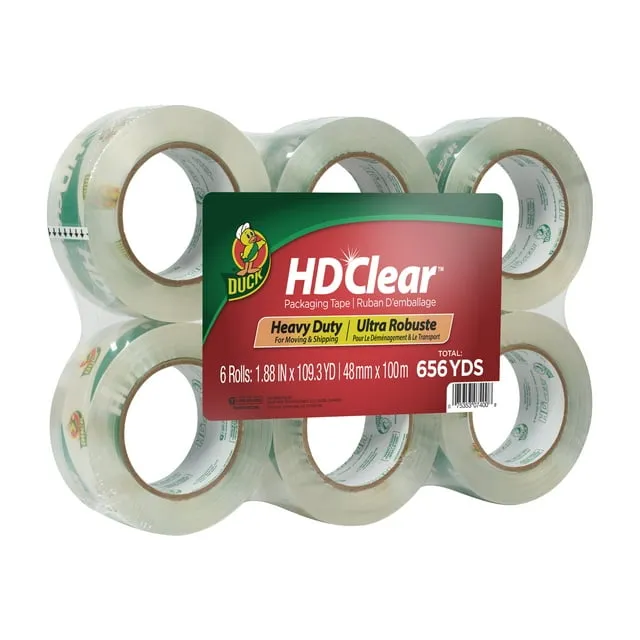 Duck Heavy-Duty Carton Packaging Tape, 1.88" x 55yds, Clear, 6