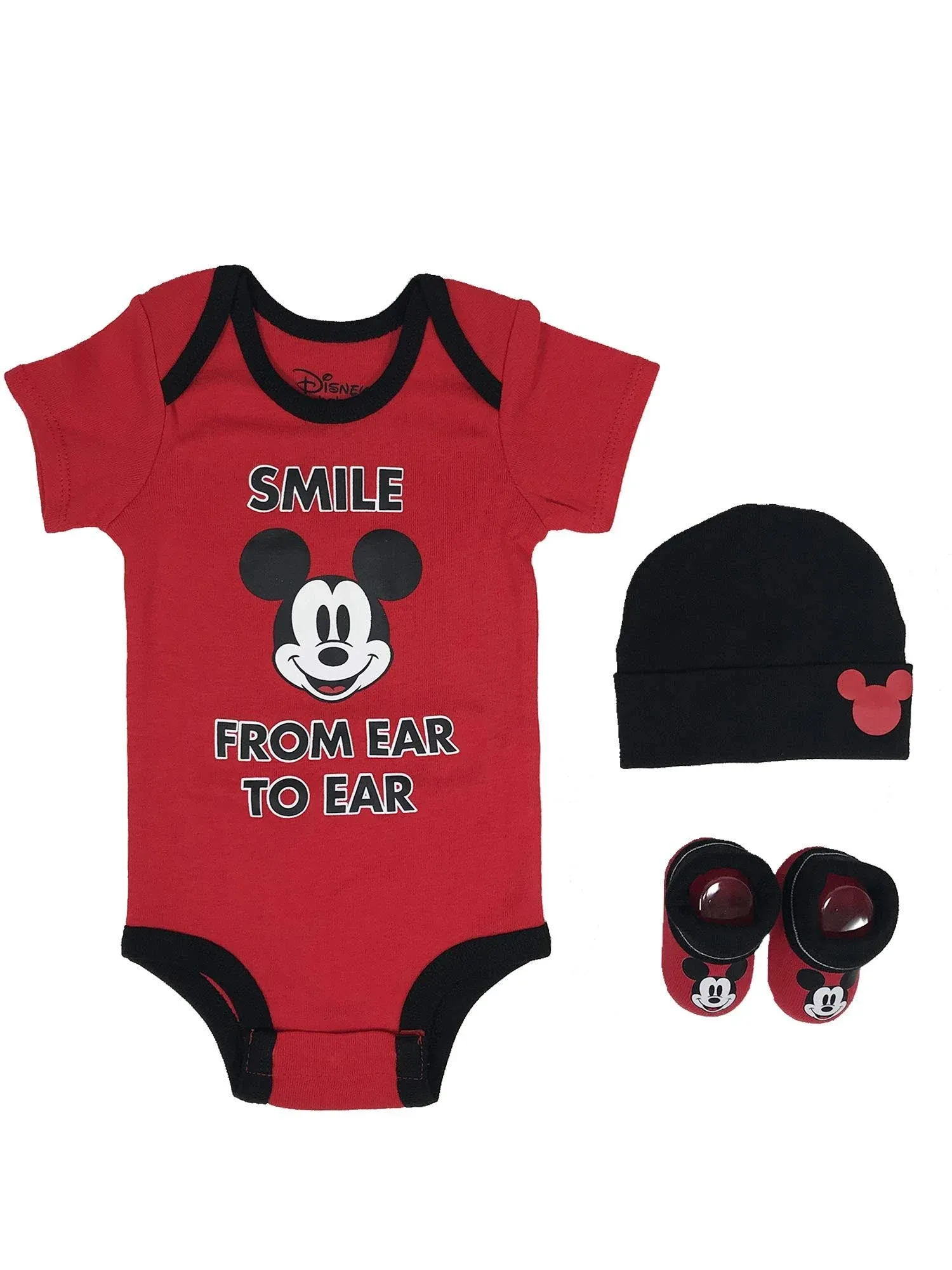 Mickey Mouse Baby Boy Short Sleeve Bodysuit  Booties & Cap Shower Gift Set  3-Piece