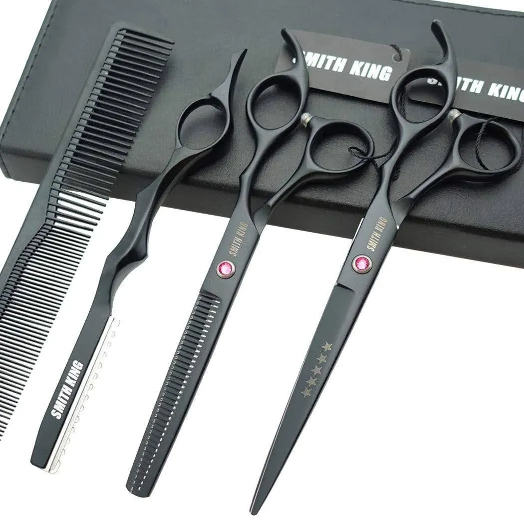 7.0 Inches Professional Hair Cutting Thinning Scissors Set with Razor (Black)