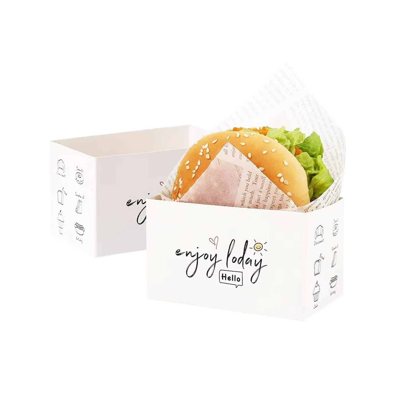 Cyblinia 50 Pieces Paper Take Out Containers Sandwich Take Out Boxes,Mini Burger Boxes,Toast Holding Bread Tray for Take Out Food Containers