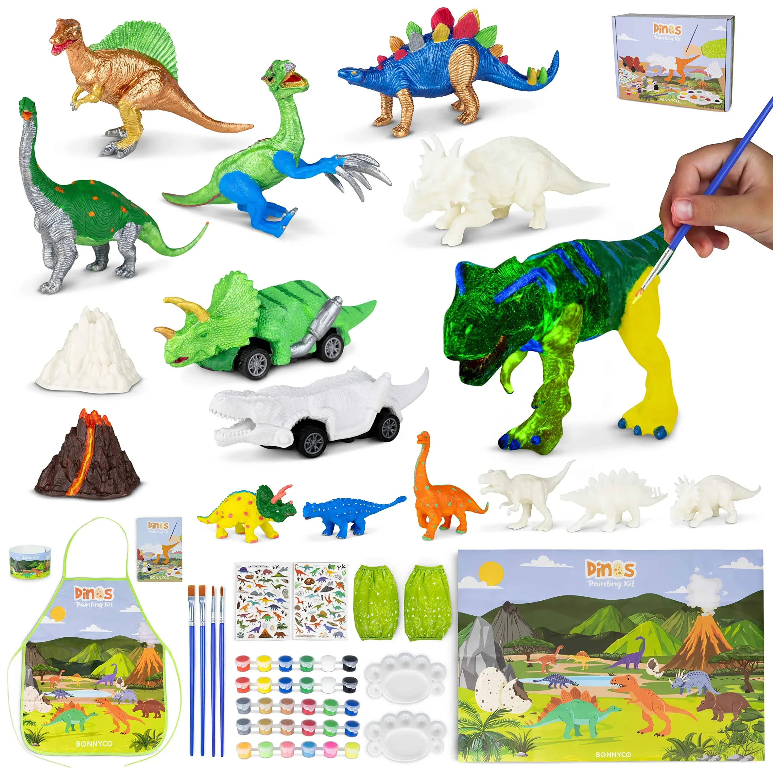 BONNYCO Dinosaur Toys for Kids Painting Kit 16 Figurines Kids Crafts Kits with ...