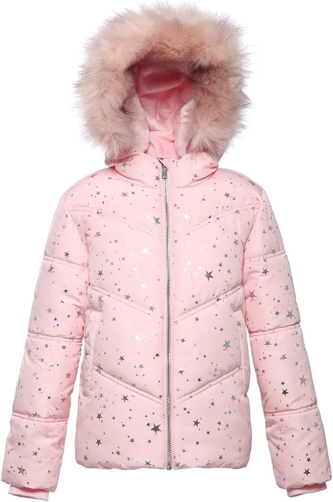 Rokka&Rolla Girls' Heavyweight Puffer Jacket Quilted Winter Coat with Hooded Faux Fur