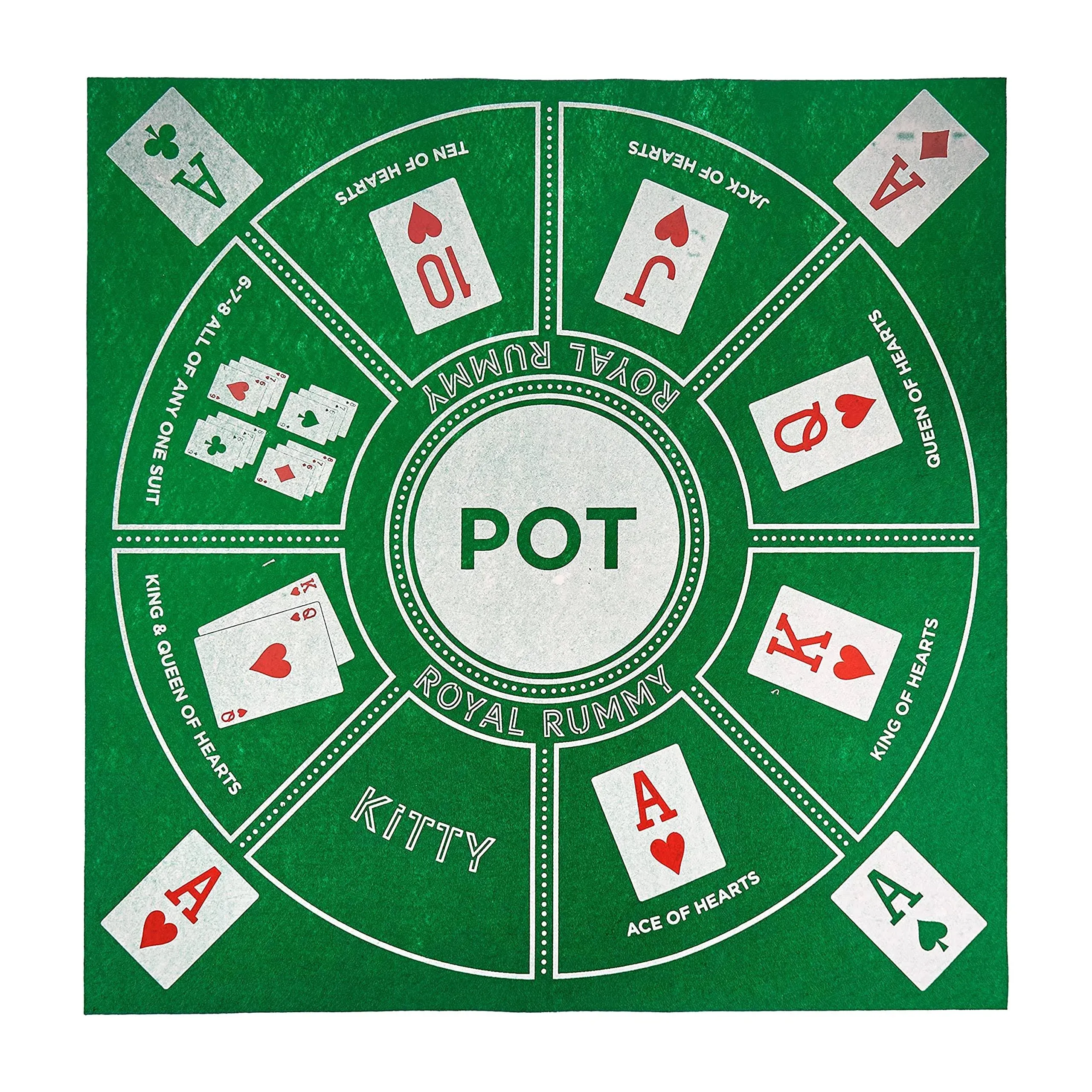 Royal Rummy Play Mat - 24" x 24" Green Felt Mat - Classic Family Casino Card Games of Bets and Bluffs - for Fans of Poker, Michigan Rummy, and Rummy Games - 30+ Min Gameplay, 2-9 Players