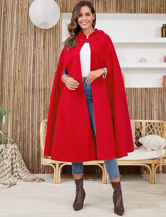 Gihuo Cape Poncho Women's Hooded Maxi Cloak Coat Winter Warm Long Cloak Cosplay Costumes Outerwear