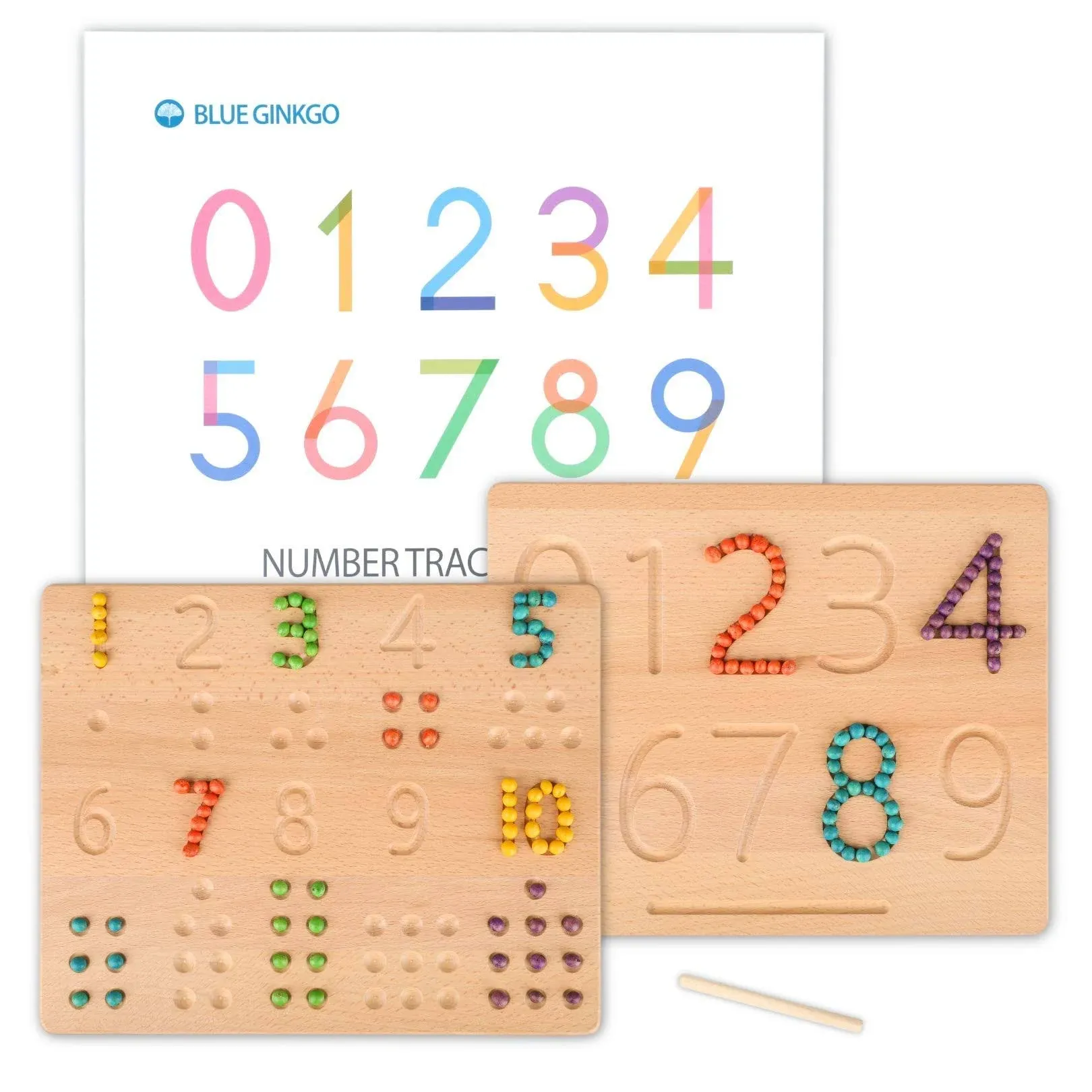 Blue Ginkgo Number Tracing Board - Reversible Wooden Number and Counting Aid ...