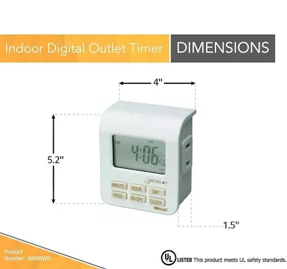 Woods 50008 Indoor 7-Day Digital Plug-in Timer; 1 Polarized Outlet; 1 Pack; White