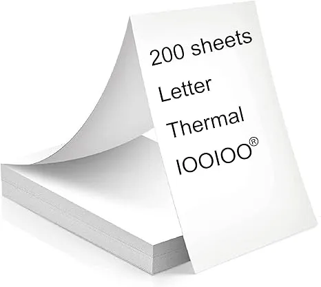 200 pages, thermal printer paper 8.5 x 11, letter, folded, continuous, perforated, quick dry for pen, not 3 proofing, BPA free. For IOOIOO, Peripage, Munbyn, Jadens, Hprt, Phomemo…(lasting 3 years)