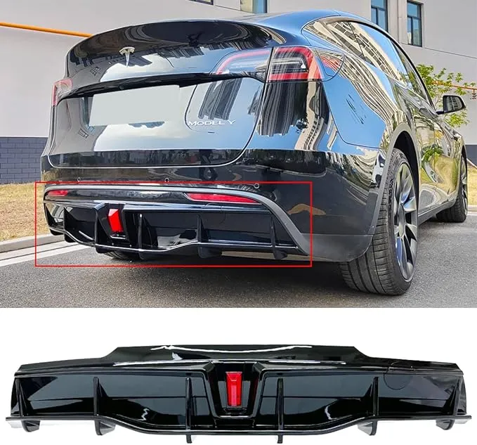 Syon Auto Fits 2020-2024 Tesla Model Y Glossy Black Shark Fin Rear Diffuser w ...