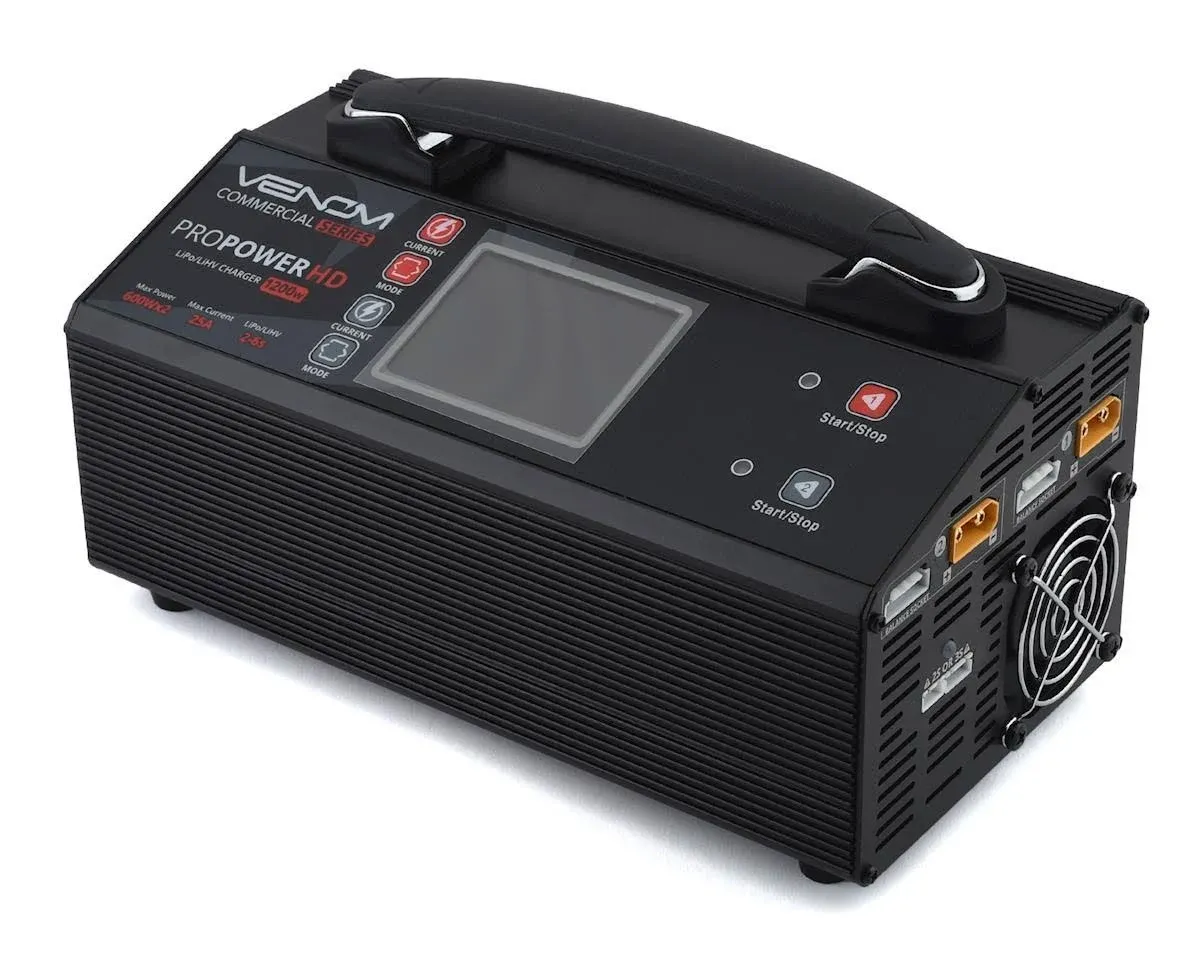 Venom Commercial Series Pro Power HD - 2S-6S 1200W (600Wx2) LiPo/LiHV RC Battery Charger - LCD Display, Simultaneous Charge with 2 Connectors - Compact & Elegant Design