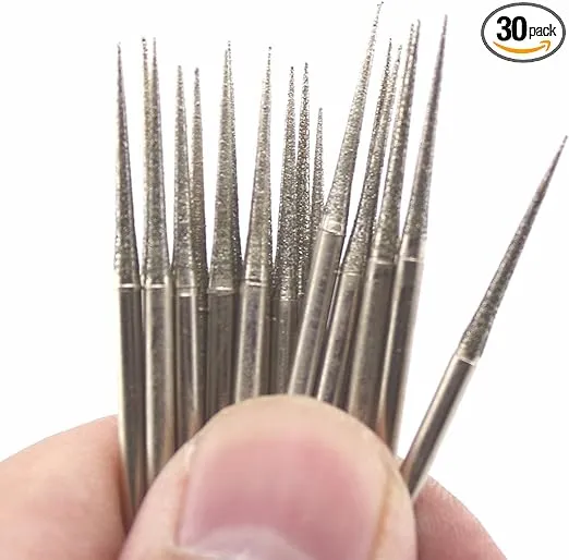 JINGLING 2.35mm Diamond Grinding Head Tapered Bits Carving Burrs 3/32“ Pack of 30Pcs