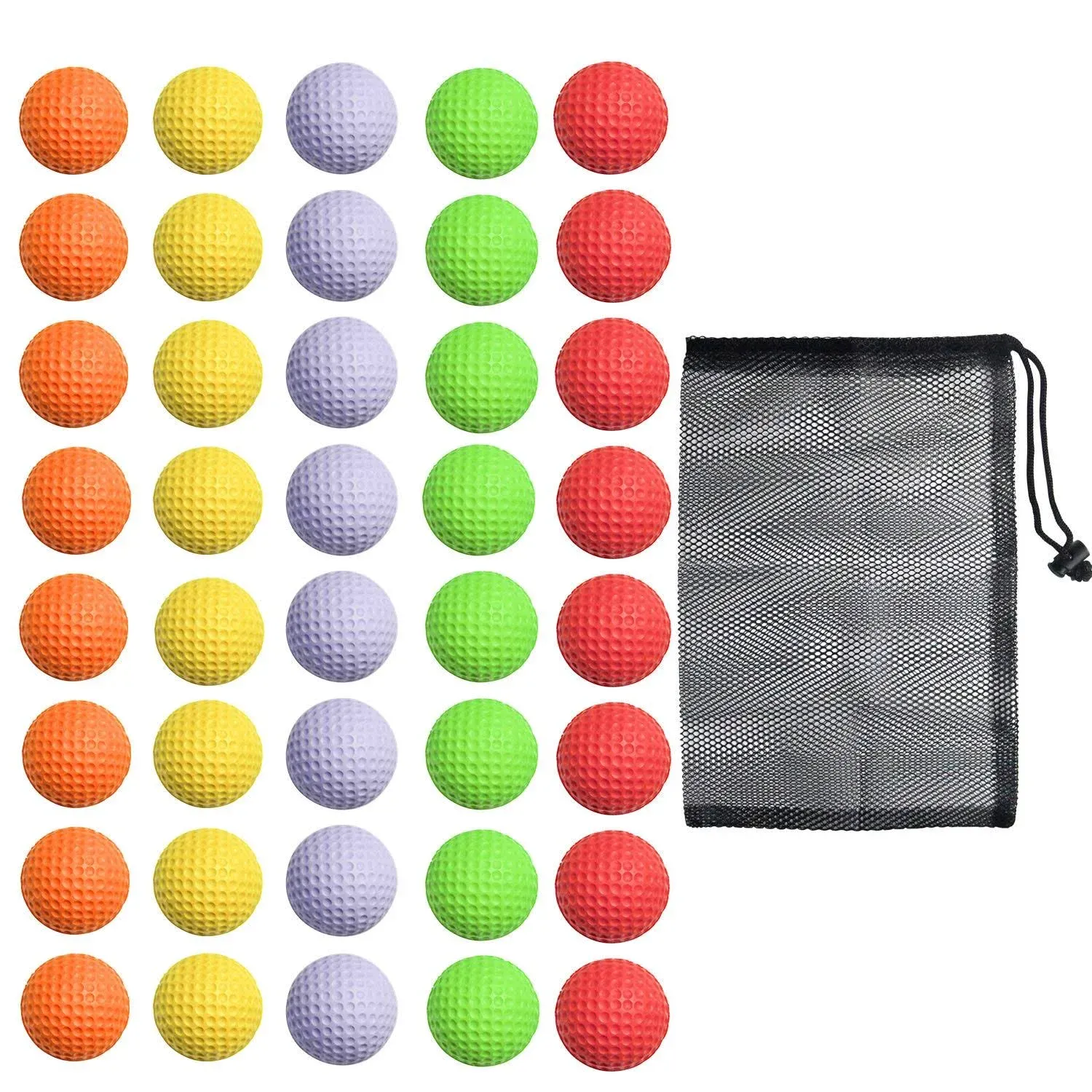 40 Pack Foam Golf Practice Balls - Realistic Feel 5 Color, 8 Pack of Each Color