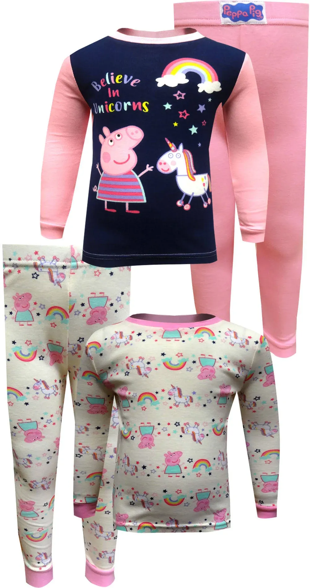 Peppa Pig Toddler Girls L/S Unicorns 4pc Snug Fit Pajama Set Size 2T 3T 4T 5T