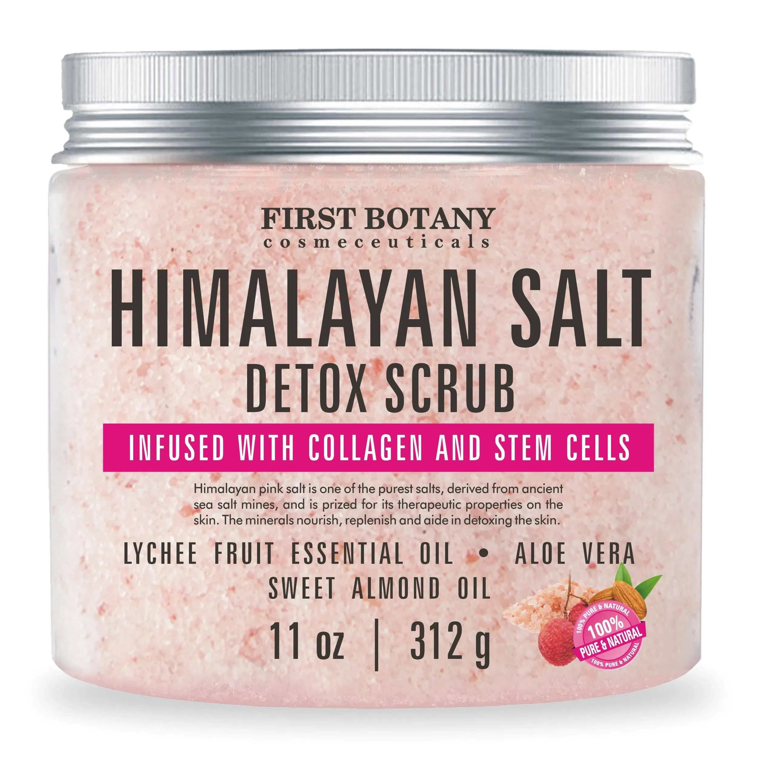 First Botany Himalayan Salt Body Scrub with Collagen & Stem Cells, Natural Exfoliating Salt Scrub Body & Face Souffle (20 oz)