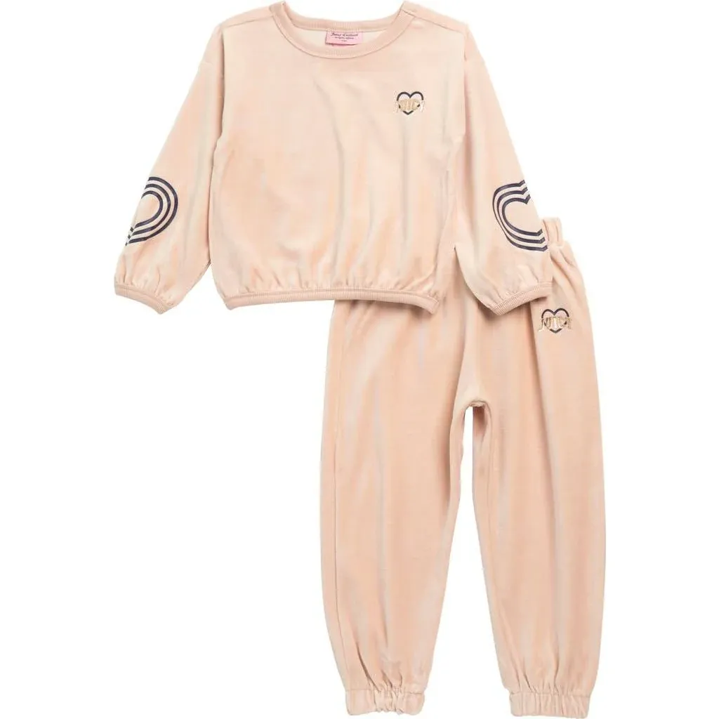 Juicy Couture girls 2 Piece Crew Velour Set