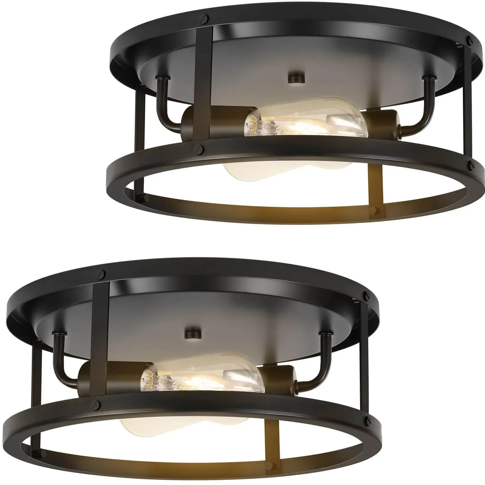 2 Pack Farmhouse Ceiling Light Fixture,Super Bright E26 Base 2-Light Hallway Light Fixtures Ceiling,Anti-Corrosion Wood and Black Flush Mount Ceiling Light for Hallway, Kitchen,Entry,Porch Etc