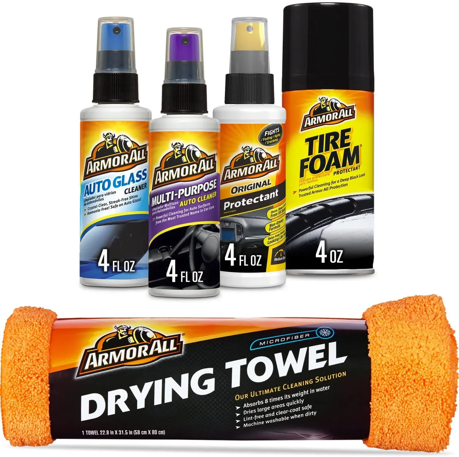 Armor All Car Wash and Interior Cleaner Kit (5 Items) - Includes Towel Tire Foam ...