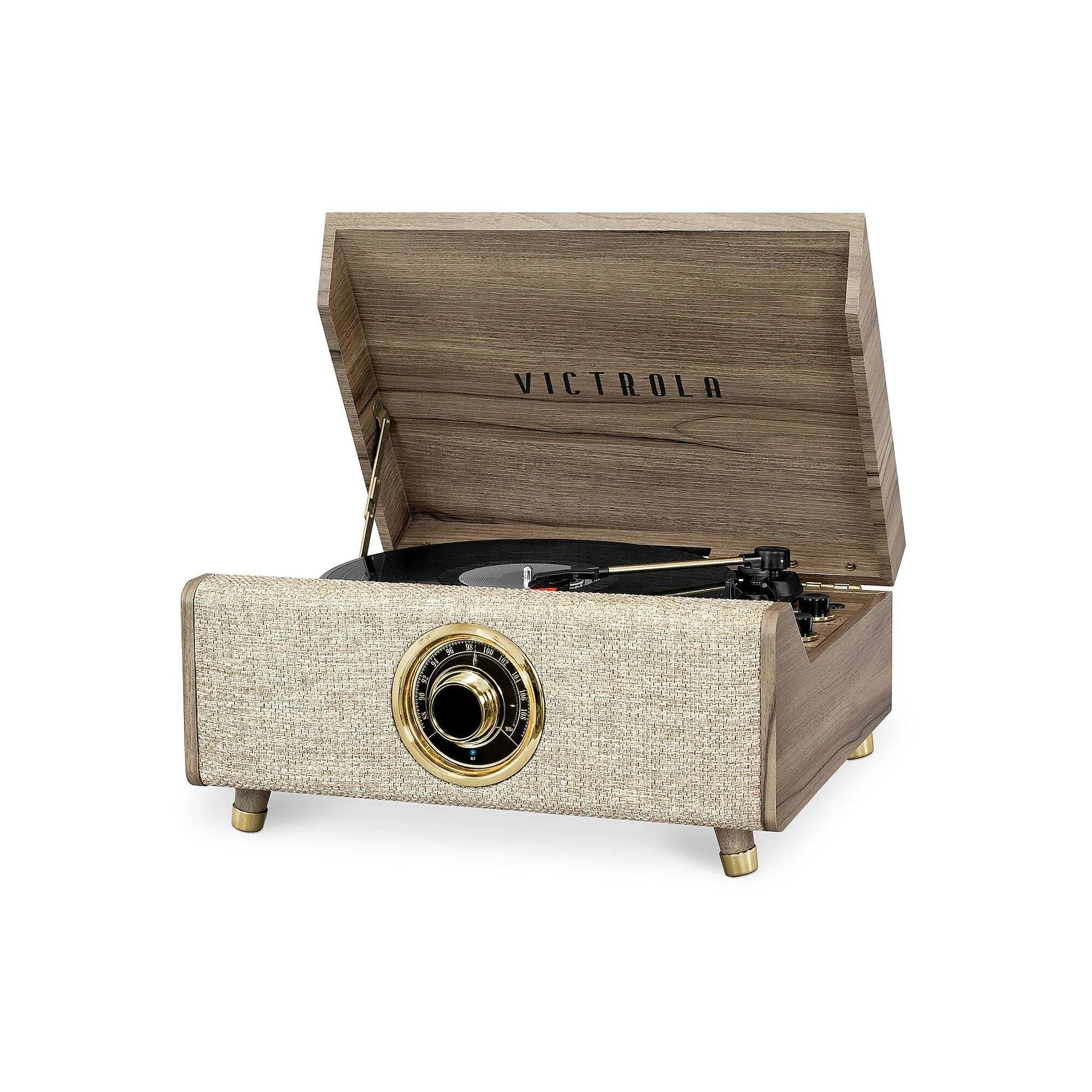 Victrola's 4-in-1 Highland Bluetooth Record Player with 3-Speed Turntable with FM Radio (VTA-330B-FOT), Farmhouse Oatmeal