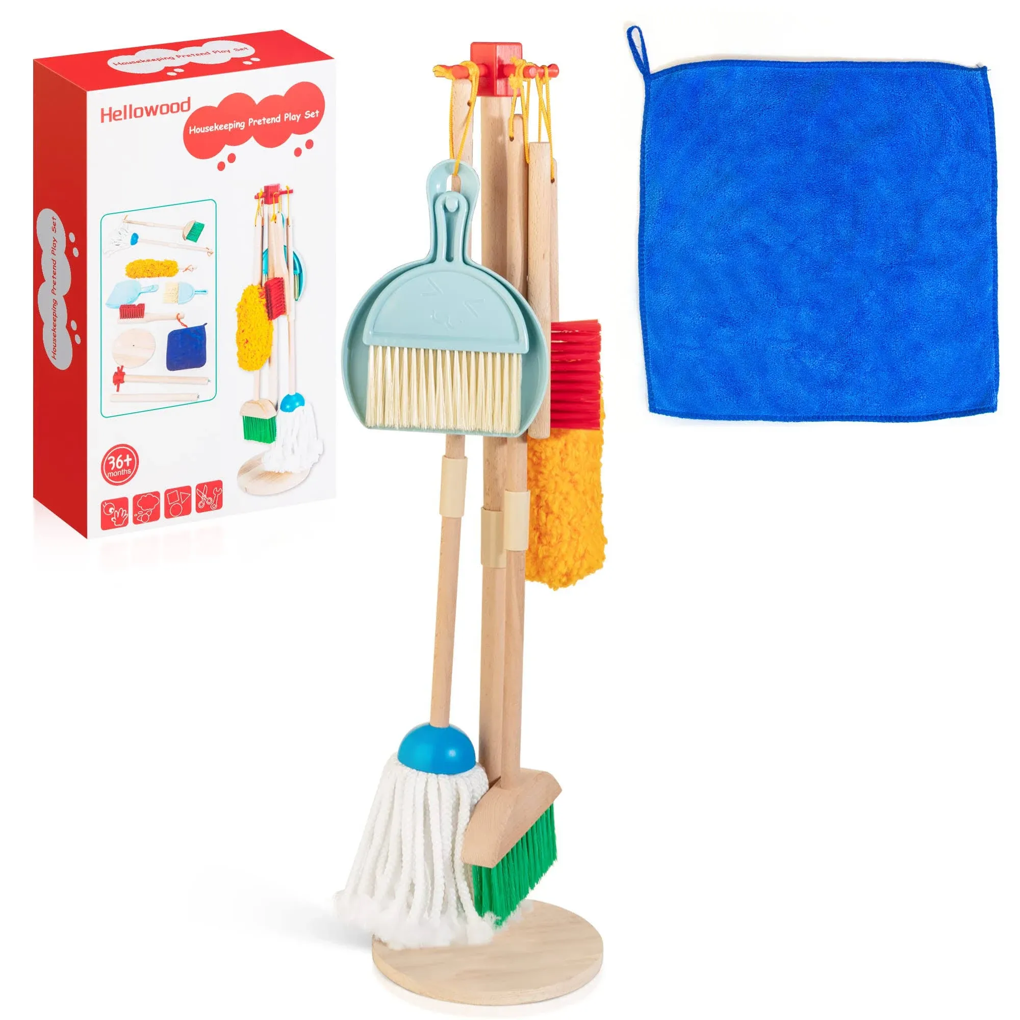 hellowood Kids Cleaning Set, 8pcs Housekeeping Play Set Includes Broom Mop Duster ...