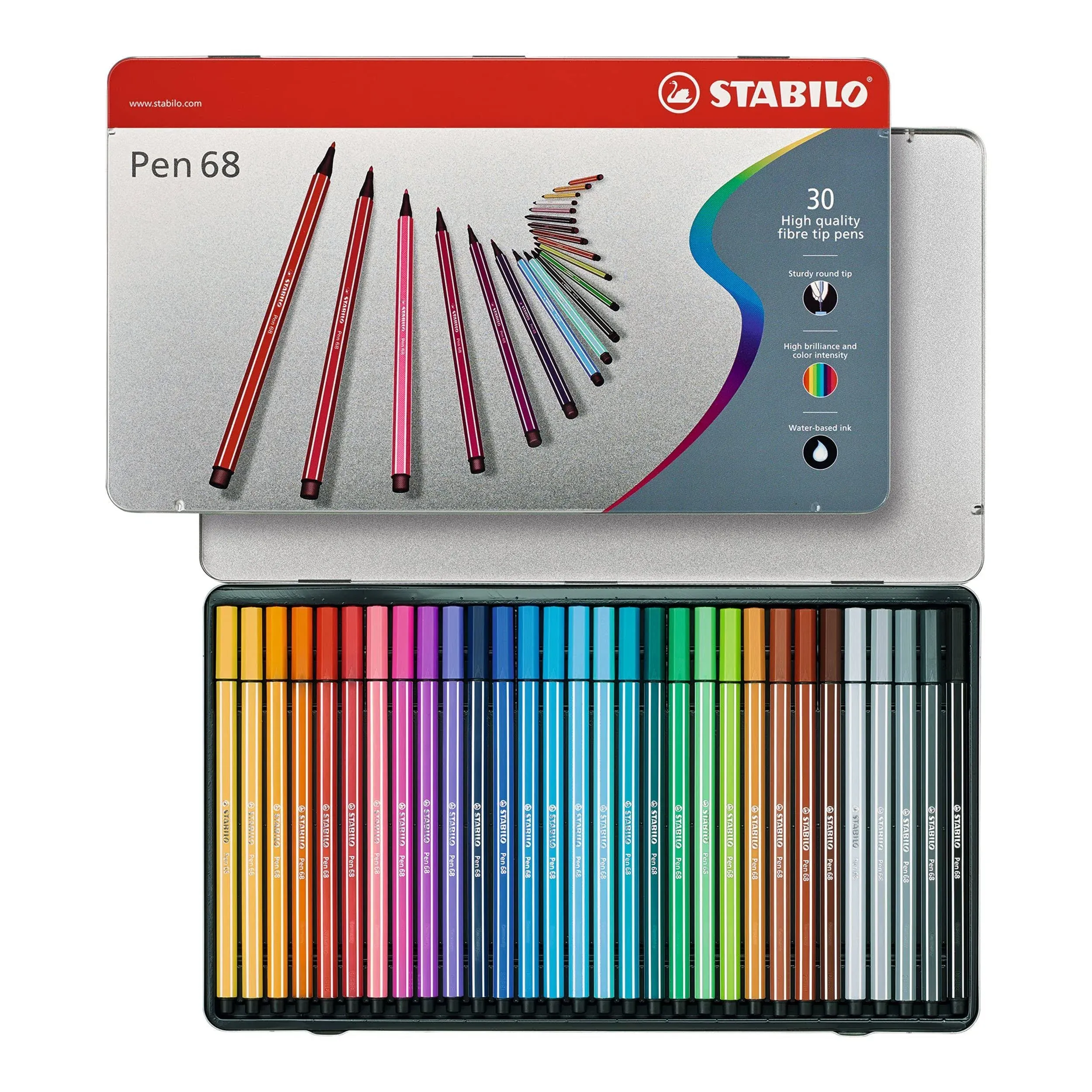 Stabilo 68 Metal Tin Fineliner Pens , Set of 30 , Multicolored