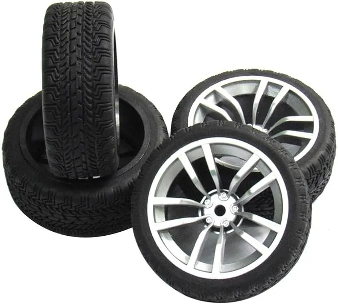 ShareGoo 12mm Hex Wheel Rims & Rubber Tires for 1/10 RC On-Road Touring Flat Racing Car (Pack of 4)