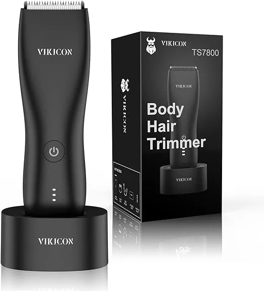 VIKICON Body Groomer for Men: Waterproof Groin & Pubic Hair Trimmer Electric Body Shaver with Charging Dock and 1.5MM Close Shave for Beard/Chest/Armpits/Groin/Legs,Anti Snagging Technology (Blue)