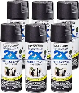 Rust-Oleum 249127-6PK Painter's Touch 2X Ultra Cover Spray Paint, 12 oz, Flat Black, 6 Pack