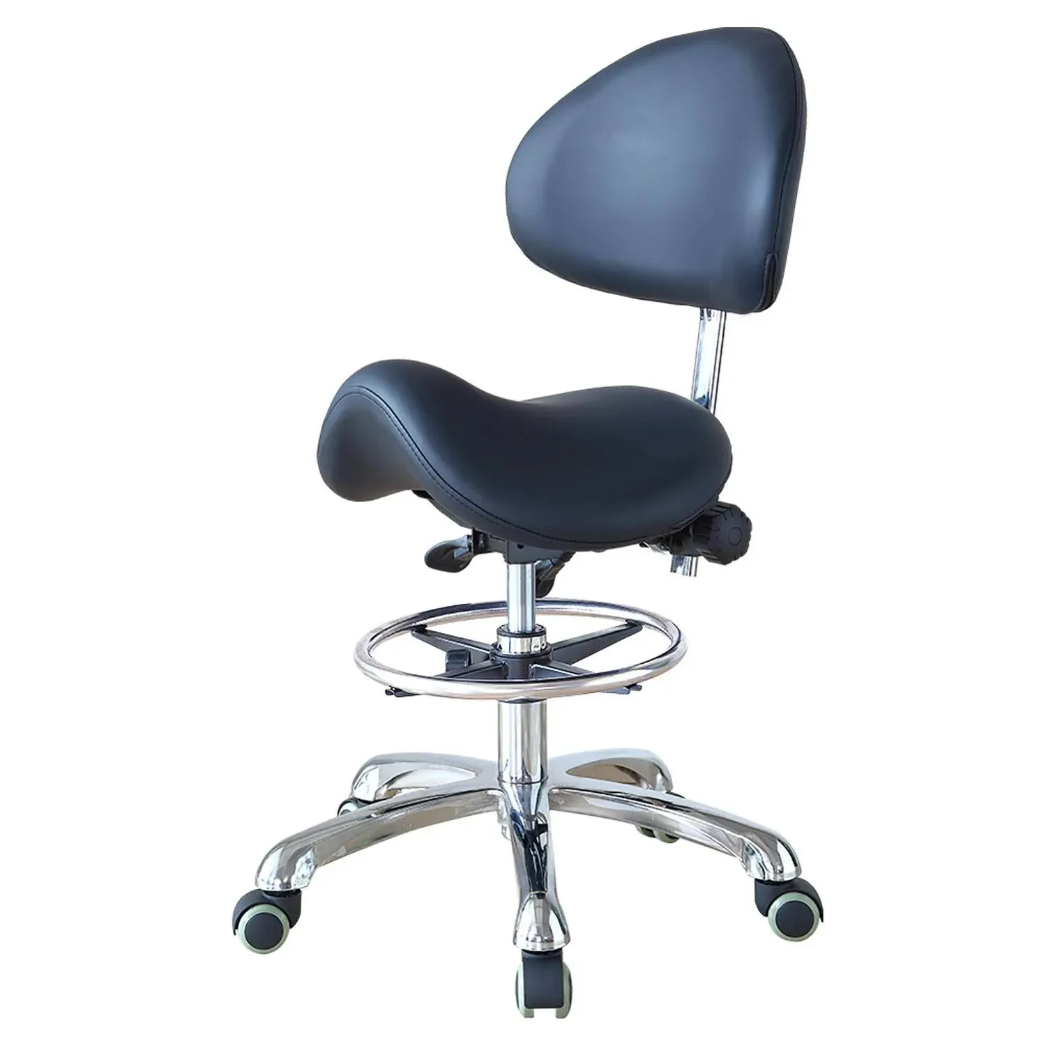 Hydraulic Adjustable Rolling Ergonomic Seat Style Saddle Stool Chair BackSupport