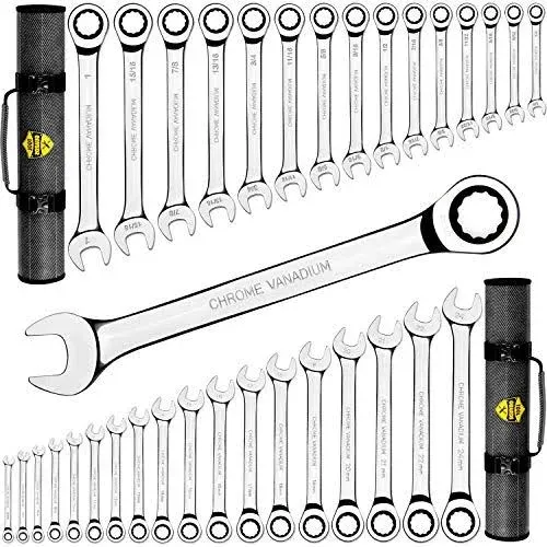 Complete Ratcheting Wrench Set 33Pcs -Metric and Standard - 100% Satisfaction - 