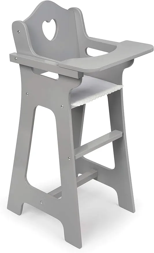 Badger Basket Stylish Executive Gray Doll High Chair with Liftable Tray & Fabric Trim for 18-Inch Dolls