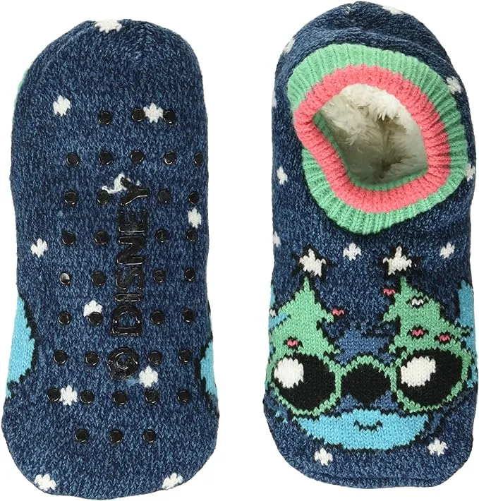 Disney Women's Lilo & Stitch Holiday Single Cuffer Slipper Socks, Blue Assorted, 9-11