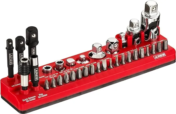 ARES 70751-34-Piece Tool Accessory Set - Includes Socket Adapters, Universal Joints, Bit Holders, and Bits - Magnetic Organizer for Ideal Accessory Storage