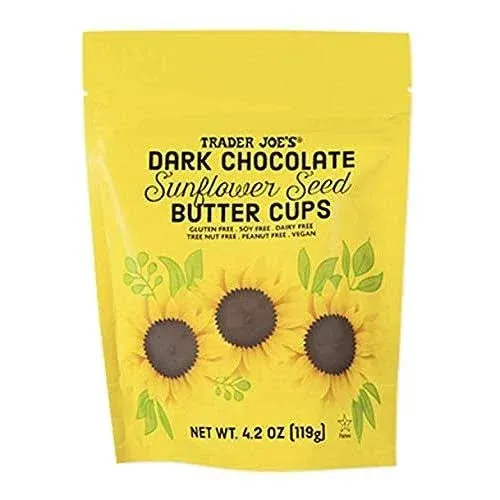 "Trader Joe's Mini Dark Chocolate Sunflower Seed Butter Cups - Pack of 2 (4.2oz) 15 Bite Size Cups Nut Free"