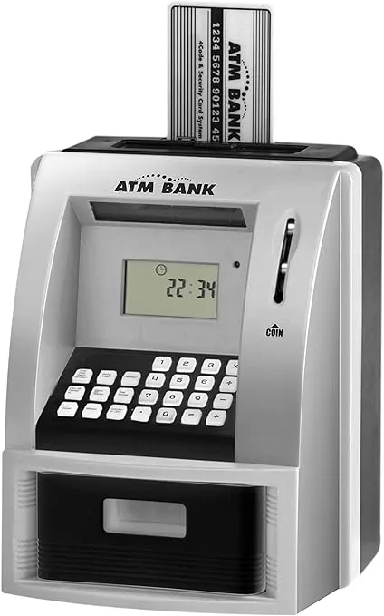 Toy Talking ATM Bank ATM Machine Savings Bank for Kids –Works like a Real one- Deposit, Withdraw, Debit Card, Saving Target, Timer and Clock