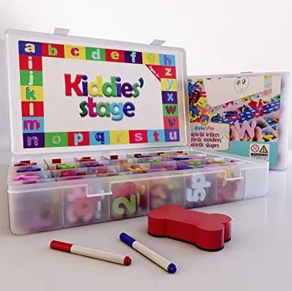 Magnetic Letters and Numbers for Toddlers, 274 Pieces Colorful Magnetic Letters, Shapes and Alphabet Magnets, Educational Kit with Magnet Board for Kids, Erasable Pens and More - Kiddies’ Stage