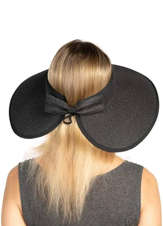 Women Sun Visor Hats Beach - Foldable Roll Up Wide Brim Bowknot Summer Straw Hat Cap Cruise wear for Womens