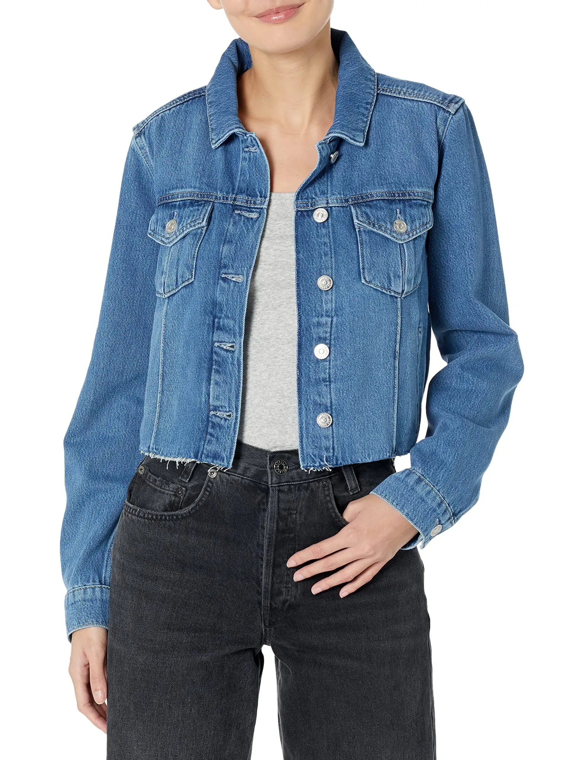 Shop Paige Rowan Cropped Denim Jacket In Selah