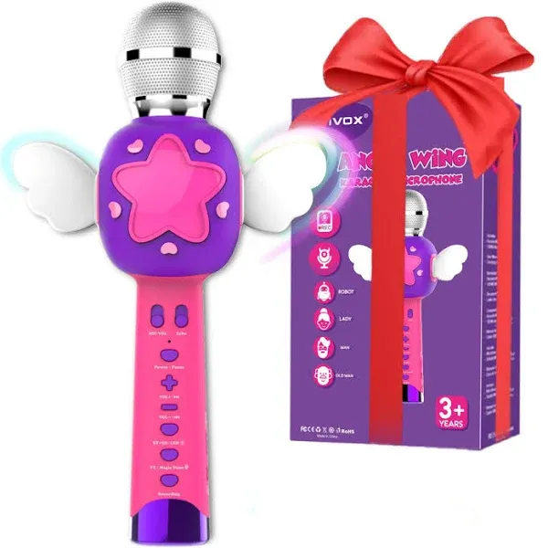 Toddler Karaoke Microphone for Fun Party Entertainment - Bluetooth, Voice Changer, LED Lights, and Recording Toy for Kids Ages 3-6 (Purple)