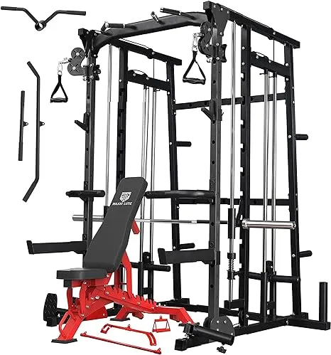 Major Fitness SML07 Machine All-in-One Home Gym Power Cage with Weight Bar and Two LAT Pull-Down Systems and Cable Crossover Machine, Exercise Attachment