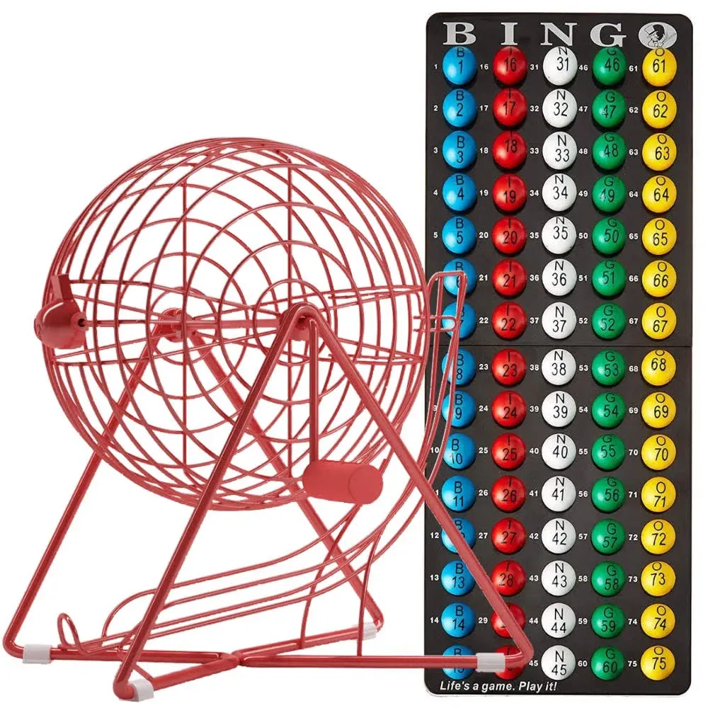 MR CHIPS 11" (Inch) Tall Professional Bingo Set with Steel Bingo Cage, Everlasting 7/8” Bingo Balls, Master Board for Bingo Balls - Luxury Gold Color