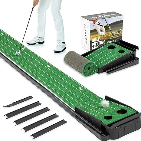 ropoda 9ft Golf Putting Green, Portable Putting Mat for Home and Office with Auto Ball Return Function, Golf Practice Putting Mat Aid for Indoor and Outdoor Use