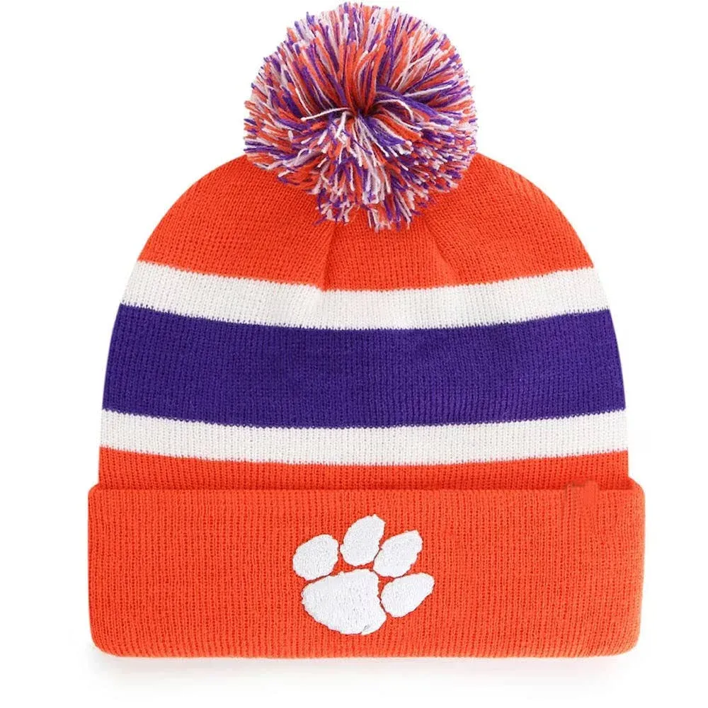 "'47 Clemson Tigers Orange Cuff Breakaway Beanie Hat with Pom - NCAA Cuffed Winter Knit Toque Cap"