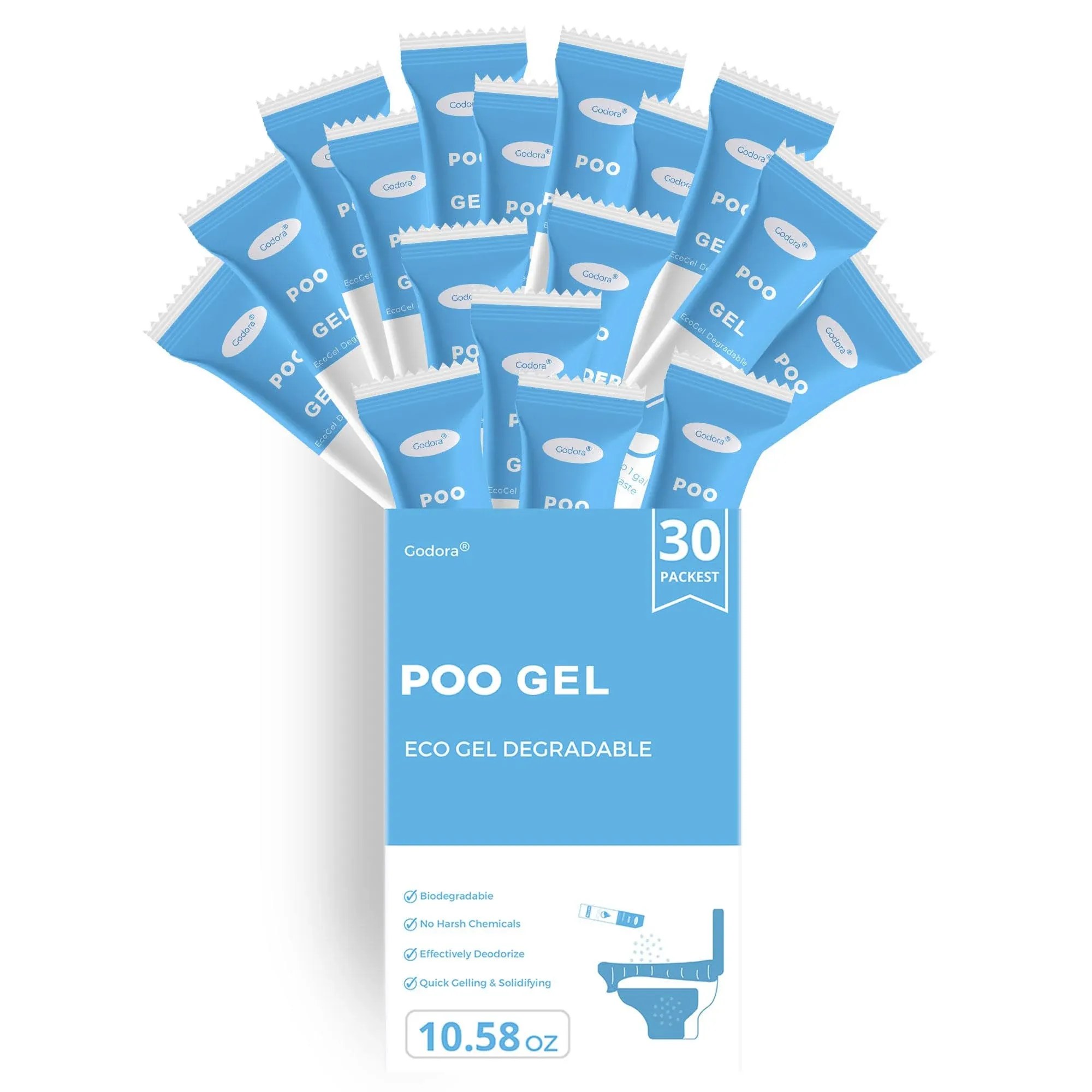 Godora 30 Packs Eco-Friendly Toilet Gel Powder, Portable & Fast-Absorbing Camping ...