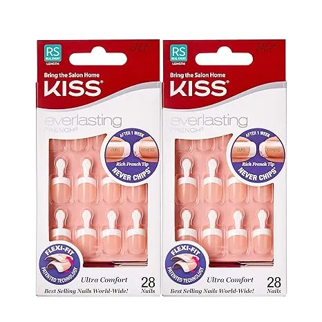 Kiss Salon Acrylic Nude French Nails Nude, Real Short Length, 28 EA, 3 Pack