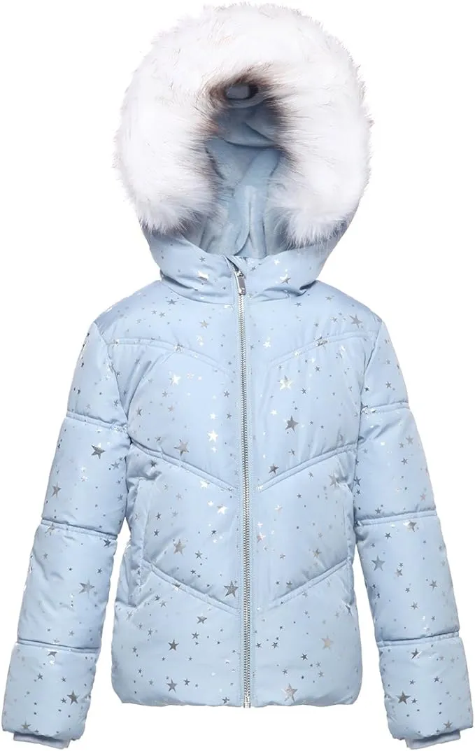 Rokka&Rolla Girls' Heavyweight Puffer Jacket Quilted Winter Coat with Hooded Faux Fur