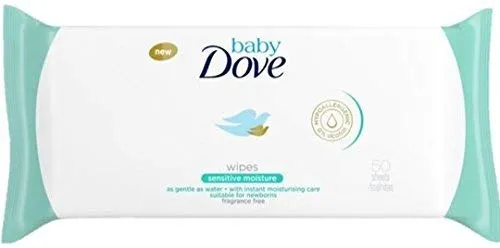 Dove Baby Wipes, Sensitive Moisture, Hypoallergenic 0% Alcohol, 50 Wipes (Pack of 12, 600 Wipes)