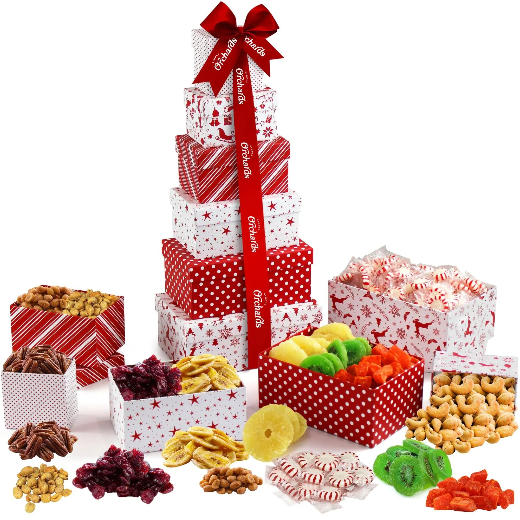 Christmas Gift Basket Tower - with Dried Fruits &amp; Nuts Gourmet Cravings Indulgen