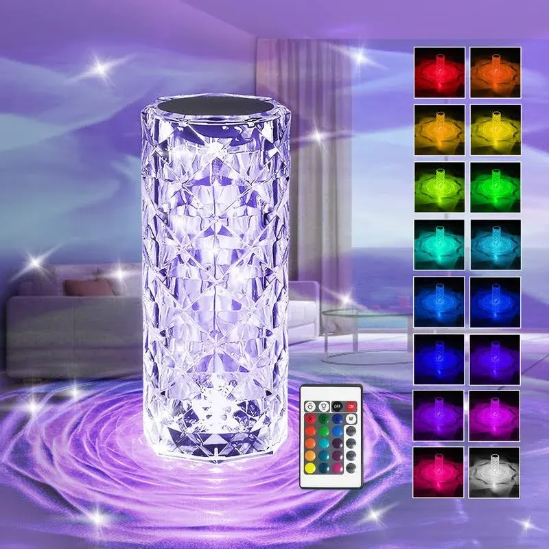 1pc Crystal Lamp, Dimmable Crystal Table Lamp With 16 RGB Colors, Remote Control, Rechargeable Table Lamp With USB Charging Port, Valentine&#39;s Day Crystal Lamp For Living Room, Home, Office