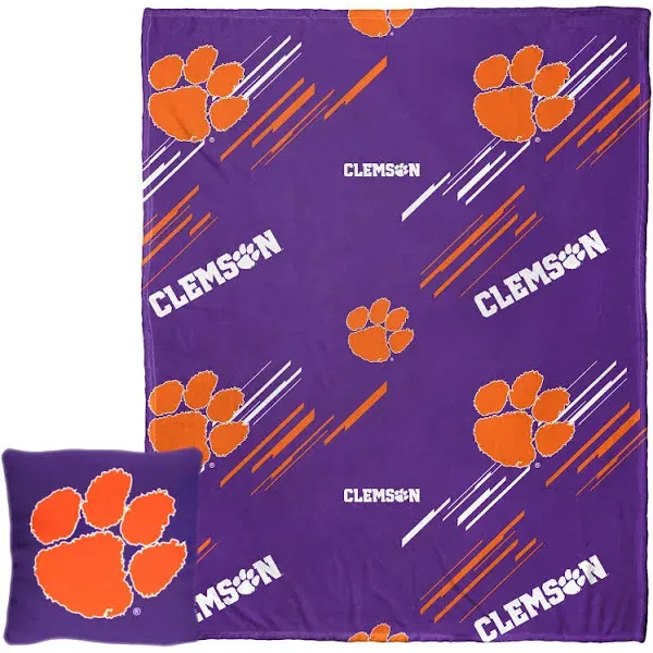 Northwest NCAA Slashed Pillow 14X14 and Throw Blanket 40X50 Set with Back Pocket, Clemson Tigers