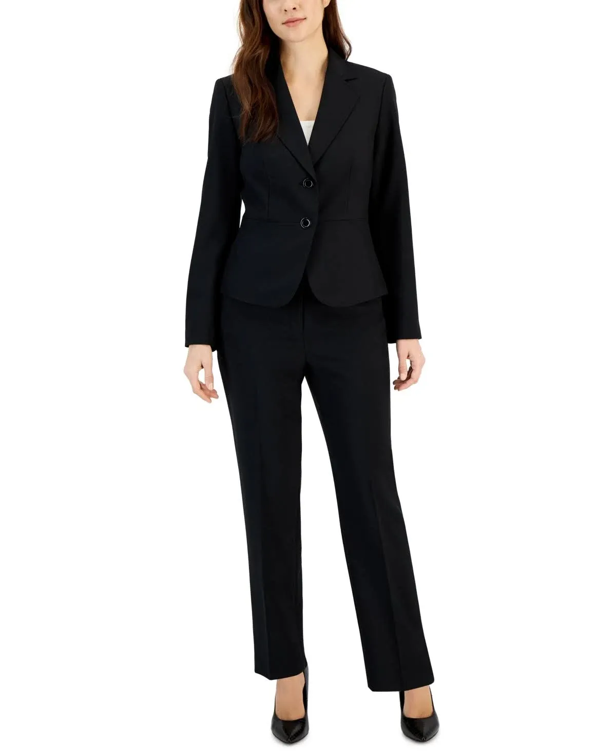 Le Suit Women's Single-Button Blazer & Pants Suit, Regular & Petite - Black - Size 6p