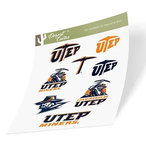 Desert Cactus The University of Texas at El Paso Stickers Sticker UTEP Miners Vinyl Decals Laptop Water Bottle Car Scrapbook 13.39x10.98 Sheet T2 (Type 2)